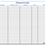 Passwort-Liste Vorlage für Excel